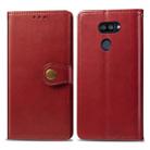 For LG K40S Retro Solid Color Leather Buckle Phone Case with Lanyard & Photo Frame & Card Slot & Wallet & Stand Function(Red) - 1