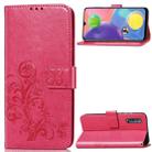 For Galaxy A70s Four-leaf Clasp Embossed Buckle Mobile Phone Protection Leather Case with Lanyard & Card Slot & Wallet & Bracket Function(Magenta) - 1