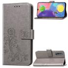 For Galaxy A70s Four-leaf Clasp Embossed Buckle Mobile Phone Protection Leather Case with Lanyard & Card Slot & Wallet & Bracket Function(Gray) - 1