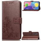 For Galaxy A70s Four-leaf Clasp Embossed Buckle Mobile Phone Protection Leather Case with Lanyard & Card Slot & Wallet & Bracket Function(Brown) - 1