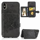 For iPhone X/XS  Mandala Embossed Magnetic Cloth PU + TPU + PC Case with Holder & Card Slots & Wallet & Photo Frame & Strap(Black) - 1