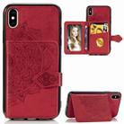 For iPhone X/XS  Mandala Embossed Magnetic Cloth PU + TPU + PC Case with Holder & Card Slots & Wallet & Photo Frame & Strap(Red) - 1