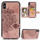 For iPhone X/XS  Mandala Embossed Magnetic Cloth PU + TPU + PC Case with Holder & Card Slots & Wallet & Photo Frame & Strap(Rose Gold) - 1