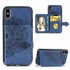 For iPhone X/XS  Mandala Embossed Magnetic Cloth PU + TPU + PC Case with Holder & Card Slots & Wallet & Photo Frame & Strap(Blue) - 1