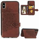 For iPhone X/XS  Mandala Embossed Magnetic Cloth PU + TPU + PC Case with Holder & Card Slots & Wallet & Photo Frame & Strap(Brown) - 1