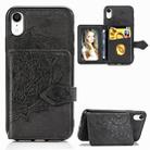 For iPhone XR Mandala Embossed Magnetic Cloth PU + TPU + PC Case with Holder & Card Slots & Wallet & Photo Frame & Strap(Black) - 1