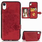 For iPhone XR Mandala Embossed Magnetic Cloth PU + TPU + PC Case with Holder & Card Slots & Wallet & Photo Frame & Strap(Red) - 1
