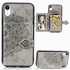For iPhone XR Mandala Embossed Magnetic Cloth PU + TPU + PC Case with Holder & Card Slots & Wallet & Photo Frame & Strap(Gray) - 1