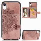 For iPhone XR Mandala Embossed Magnetic Cloth PU + TPU + PC Case with Holder & Card Slots & Wallet & Photo Frame & Strap(Rose Gold) - 1