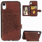 For iPhone XR Mandala Embossed Magnetic Cloth PU + TPU + PC Case with Holder & Card Slots & Wallet & Photo Frame & Strap(Brown) - 1