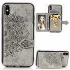 For iPhone XS Max  Mandala Embossed Magnetic Cloth PU + TPU + PC Case with Holder & Card Slots & Wallet & Photo Frame & Strap(Gray) - 1