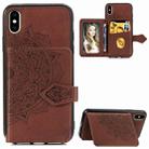 For iPhone XS Max  Mandala Embossed Magnetic Cloth PU + TPU + PC Case with Holder & Card Slots & Wallet & Photo Frame & Strap(Brown) - 1