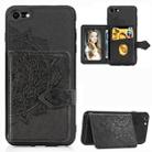 For iPhone SE 2022 / SE 2020 / 8 / 7  Mandala Embossed Magnetic Cloth PU + TPU + PC Case with Holder & Card Slots & Wallet & Photo Frame & Strap(Black) - 1