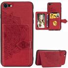 For iPhone SE 2022 / SE 2020 / 8 / 7  Mandala Embossed Magnetic Cloth PU + TPU + PC Case with Holder & Card Slots & Wallet & Photo Frame & Strap(Red) - 1