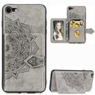 For iPhone SE 2022 / SE 2020 / 8 / 7  Mandala Embossed Magnetic Cloth PU + TPU + PC Case with Holder & Card Slots & Wallet & Photo Frame & Strap(Gray) - 1