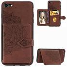 For iPhone SE 2022 / SE 2020 / 8 / 7  Mandala Embossed Magnetic Cloth PU + TPU + PC Case with Holder & Card Slots & Wallet & Photo Frame & Strap(Brown) - 1