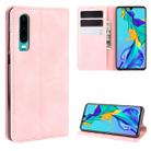 For Huawei P30 Retro-skin Business Magnetic Suction Leather Case with Holder & Card Slots & Wallet(Pink) - 1