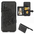 For Huawei Honor 20 Mandala Embossed Magnetic Cloth PU + TPU + PC Case with Holder & Card Slots & Wallet & Photo Frame & Strap(Black) - 1