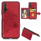 For Huawei Honor 20 Mandala Embossed Magnetic Cloth PU + TPU + PC Case with Holder & Card Slots & Wallet & Photo Frame & Strap(Red) - 1