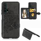 For Huawei Honor 20 Pro Mandala Embossed Magnetic Cloth PU + TPU + PC Case with Holder & Card Slots & Wallet & Photo Frame & Strap(Black) - 1