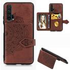 For Huawei Honor 20 Pro Mandala Embossed Magnetic Cloth PU + TPU + PC Case with Holder & Card Slots & Wallet & Photo Frame & Strap(Brown) - 1