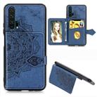 For Huawei Honor 20 Pro Mandala Embossed Magnetic Cloth PU + TPU + PC Case with Holder & Card Slots & Wallet & Photo Frame & Strap(Blue) - 1