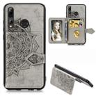 For Huawei Enjoy 9S Mandala Embossed Magnetic Cloth PU + TPU + PC Case with Holder & Card Slots & Wallet & Photo Frame & Strap(Gray) - 1