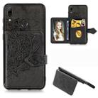For Huawei Y7 2019 Mandala Embossed Magnetic Cloth PU + TPU + PC Case with Holder & Card Slots & Wallet & Photo Frame & Strap(Black) - 1