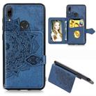 For Huawei Y7 2019 Mandala Embossed Magnetic Cloth PU + TPU + PC Case with Holder & Card Slots & Wallet & Photo Frame & Strap(Blue) - 1