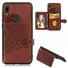 For Huawei Y7 2019 Mandala Embossed Magnetic Cloth PU + TPU + PC Case with Holder & Card Slots & Wallet & Photo Frame & Strap(Brown) - 1