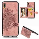 For Huawei Y6 Pro 2019 Mandala Embossed Magnetic Cloth PU + TPU + PC Case with Holder & Card Slots & Wallet & Photo Frame & Strap(Rose Gold) - 1