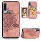 For Huawei P30 Mandala Embossed Magnetic Cloth PU + TPU + PC Case with Holder & Card Slots & Wallet & Photo Frame & Strap(Rose Gold) - 1