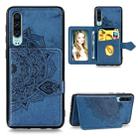 For Huawei P30 Mandala Embossed Magnetic Cloth PU + TPU + PC Case with Holder & Card Slots & Wallet & Photo Frame & Strap(Blue) - 1