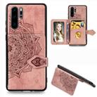 For Huawei P30 Pro Mandala Embossed Magnetic Cloth PU + TPU + PC Case with Holder & Card Slots & Wallet & Photo Frame & Strap(Rose Gold) - 1