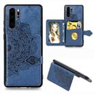 For Huawei P30 Pro Mandala Embossed Magnetic Cloth PU + TPU + PC Case with Holder & Card Slots & Wallet & Photo Frame & Strap(Blue) - 1