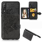 For Huawei P30 Lite Mandala Embossed Magnetic Cloth PU + TPU + PC Case with Holder & Card Slots & Wallet & Photo Frame & Strap(Black) - 1