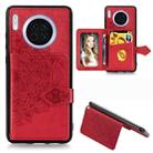 For Huawei Mate 30 Mandala Embossed Magnetic Cloth PU + TPU + PC Case with Holder & Card Slots & Wallet & Photo Frame & Strap(Red) - 1