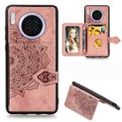 For Huawei Mate 30 Mandala Embossed Magnetic Cloth PU + TPU + PC Case with Holder & Card Slots & Wallet & Photo Frame & Strap(Rose Gold) - 1