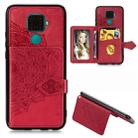 For Huawei Mate 30 Lite/Nova 5i Pro Mandala Embossed Magnetic Cloth PU + TPU + PC Case with Holder & Card Slots & Wallet & Photo Frame & Strap(Red) - 1