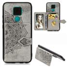 For Huawei Mate 30 Lite/Nova 5i Pro Mandala Embossed Magnetic Cloth PU + TPU + PC Case with Holder & Card Slots & Wallet & Photo Frame & Strap(Gray) - 1