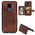 For Huawei Mate 30 Lite/Nova 5i Pro Mandala Embossed Magnetic Cloth PU + TPU + PC Case with Holder & Card Slots & Wallet & Photo Frame & Strap(Brown) - 1