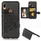 For Huawei Y6 (2019) Mandala Embossed Magnetic Cloth PU + TPU + PC Case with Holder & Card Slots & Wallet & Photo Frame & Strap(Black) - 1