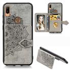 For Huawei Y6 (2019) Mandala Embossed Magnetic Cloth PU + TPU + PC Case with Holder & Card Slots & Wallet & Photo Frame & Strap(Gray) - 1