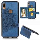 For Huawei Y6 (2019) Mandala Embossed Magnetic Cloth PU + TPU + PC Case with Holder & Card Slots & Wallet & Photo Frame & Strap(Blue) - 1