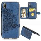 For Huawei Y5 (2019) Mandala Embossed Magnetic Cloth PU + TPU + PC Case with Holder & Card Slots & Wallet & Photo Frame & Strap(Blue) - 1