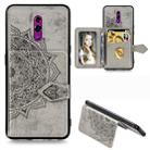 For OPPO Reno   Mandala Embossed Magnetic Cloth PU + TPU + PC Case with Holder & Card Slots & Wallet & Photo Frame & Strap(Gray) - 1