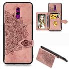 For OPPO Reno   Mandala Embossed Magnetic Cloth PU + TPU + PC Case with Holder & Card Slots & Wallet & Photo Frame & Strap(Rose Gold) - 1
