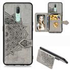 For OPPO F11 Pro    Mandala Embossed Magnetic Cloth PU + TPU + PC Case with Holder & Card Slots & Wallet & Photo Frame & Strap(Gray) - 1