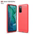 For Huawei Honor V30 / V30 Pro Brushed Texture Carbon Fiber TPU Case(Red) - 1