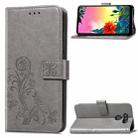 For LG K50S Four-leaf Clasp Embossed Buckle Mobile Phone Protection Leather Case with Lanyard & Card Slot & Wallet & Bracket Function(Gray) - 1